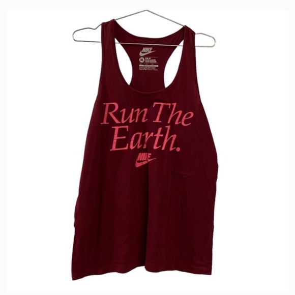 Nike Run The Earth Burgundy & Pink Slim Fit Graphic Tank Top - Picture 1 of 7
